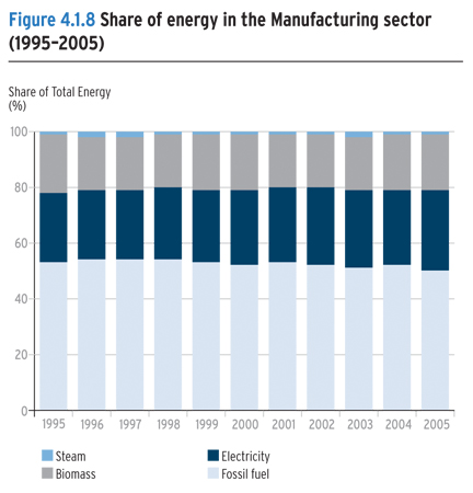 Share of energy in the Manufacturing sector (1995&ndash;2005).