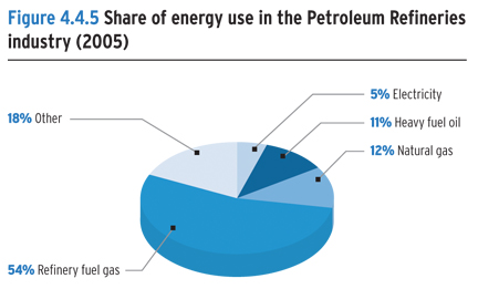 Share of energy use in the Petroleum Refineries industry (2005).