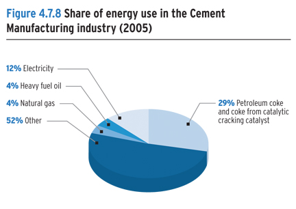 Share of energy use in the Cement Manufacturing industry (2005).