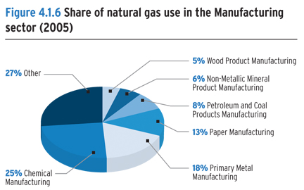 Share of natural gas use in the Manufacturing sector (2005).